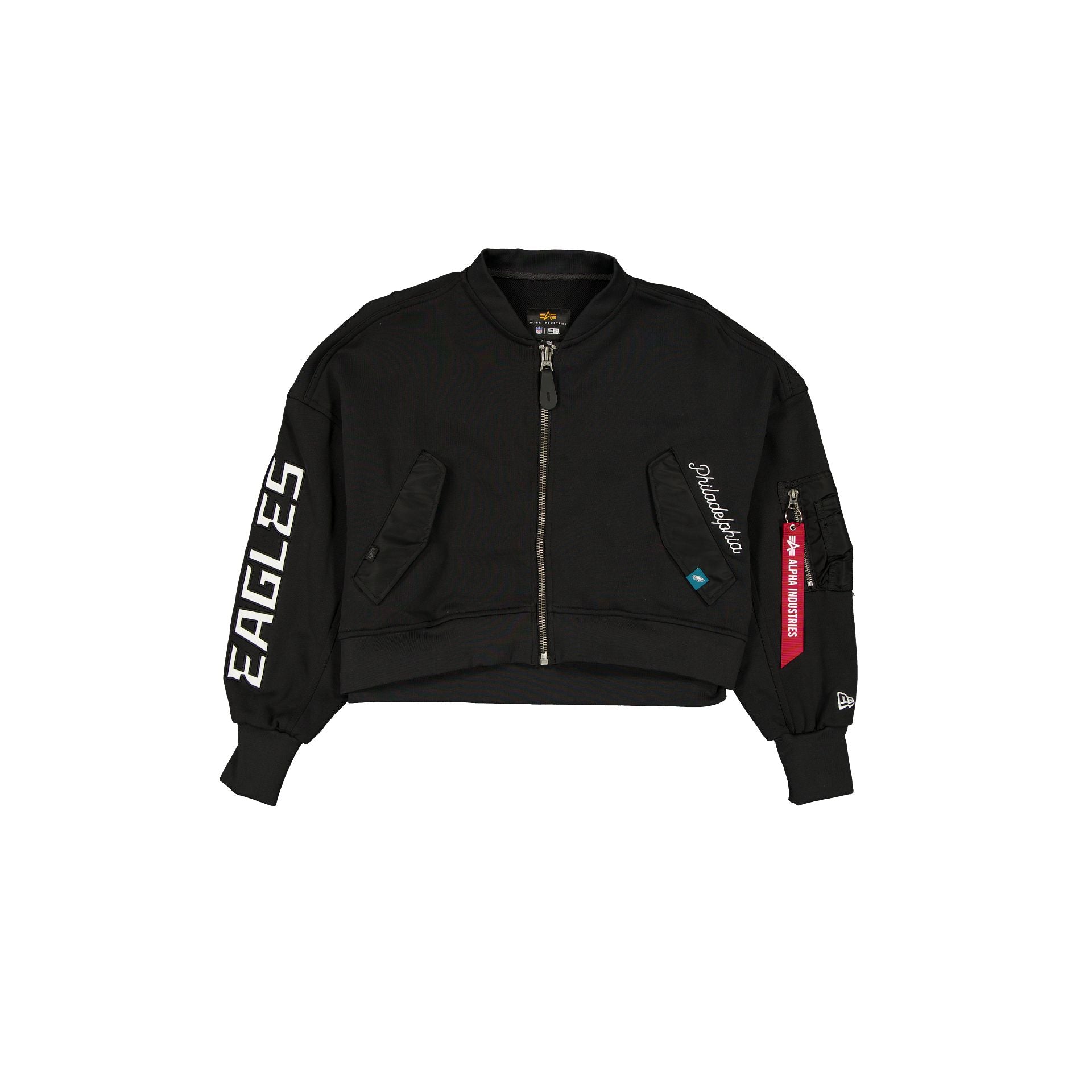 Alpha Industries X Philadelphia Eagles Black Women's Full Zip Cropped Fleece Jacket