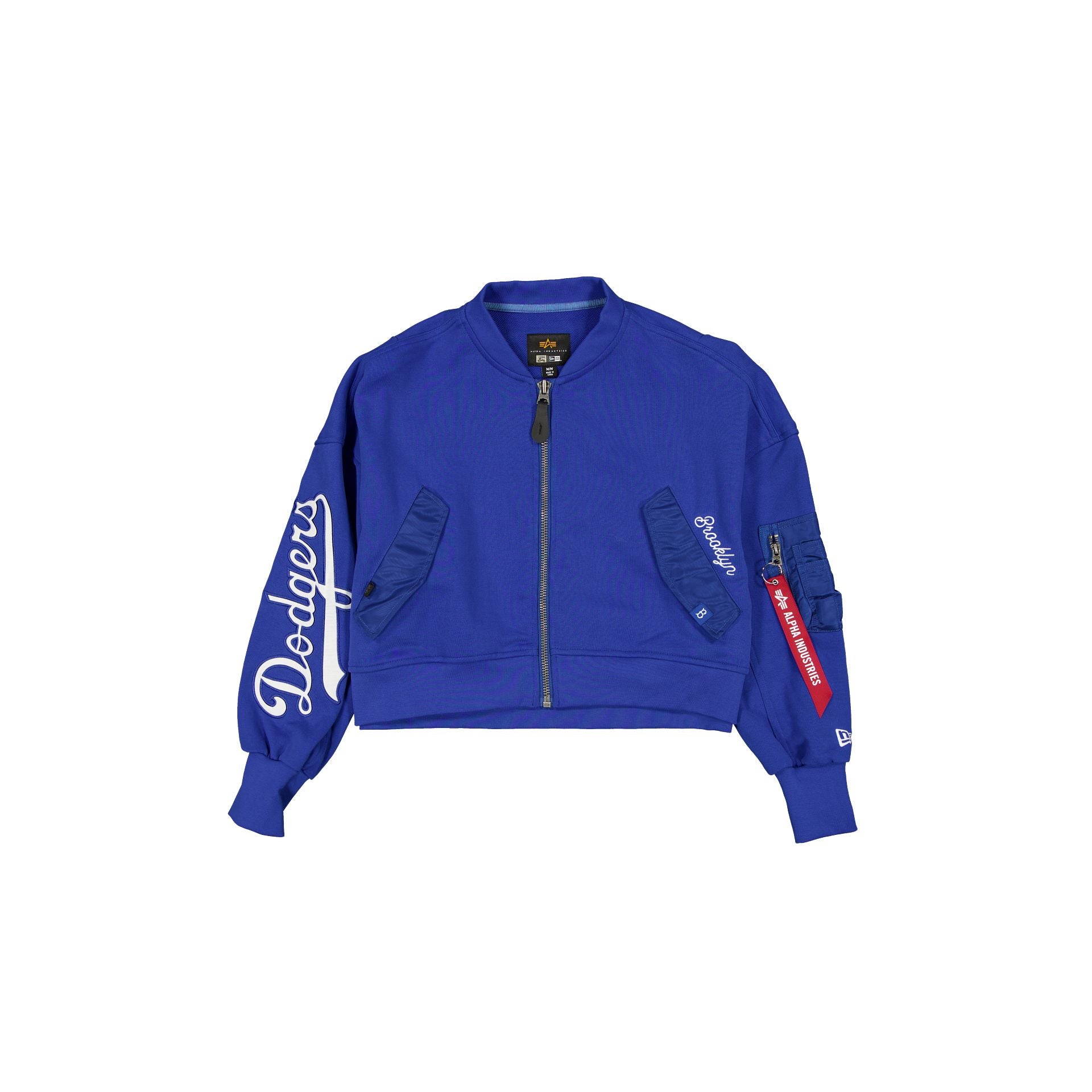 Alpha Industries X Brooklyn Dodgers Cooperstown Blue Women's Full Zip Cropped Fleece Jacket