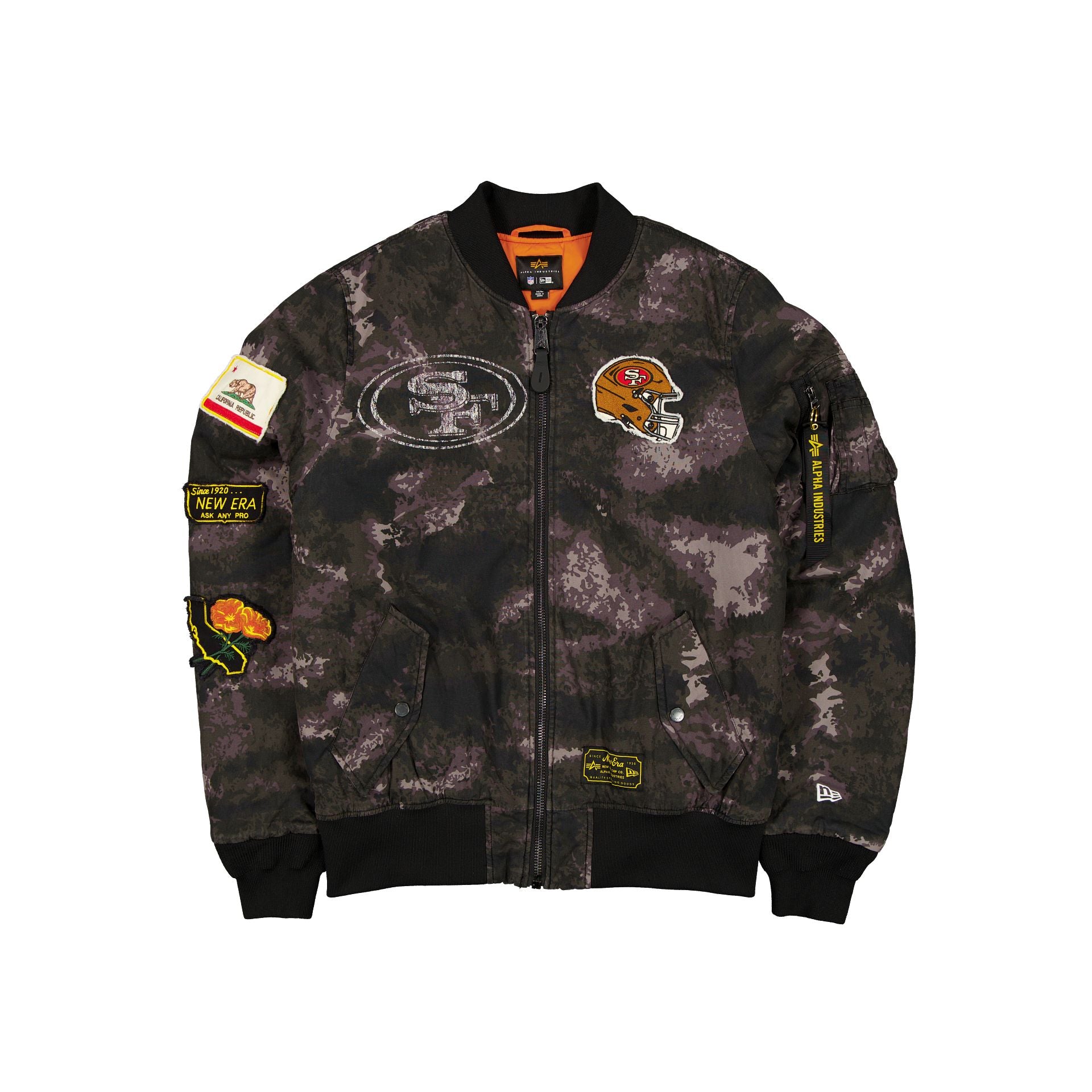 Alpha Industries X San Francisco 49Ers Black Camo Ma-1 Bomber Jacket