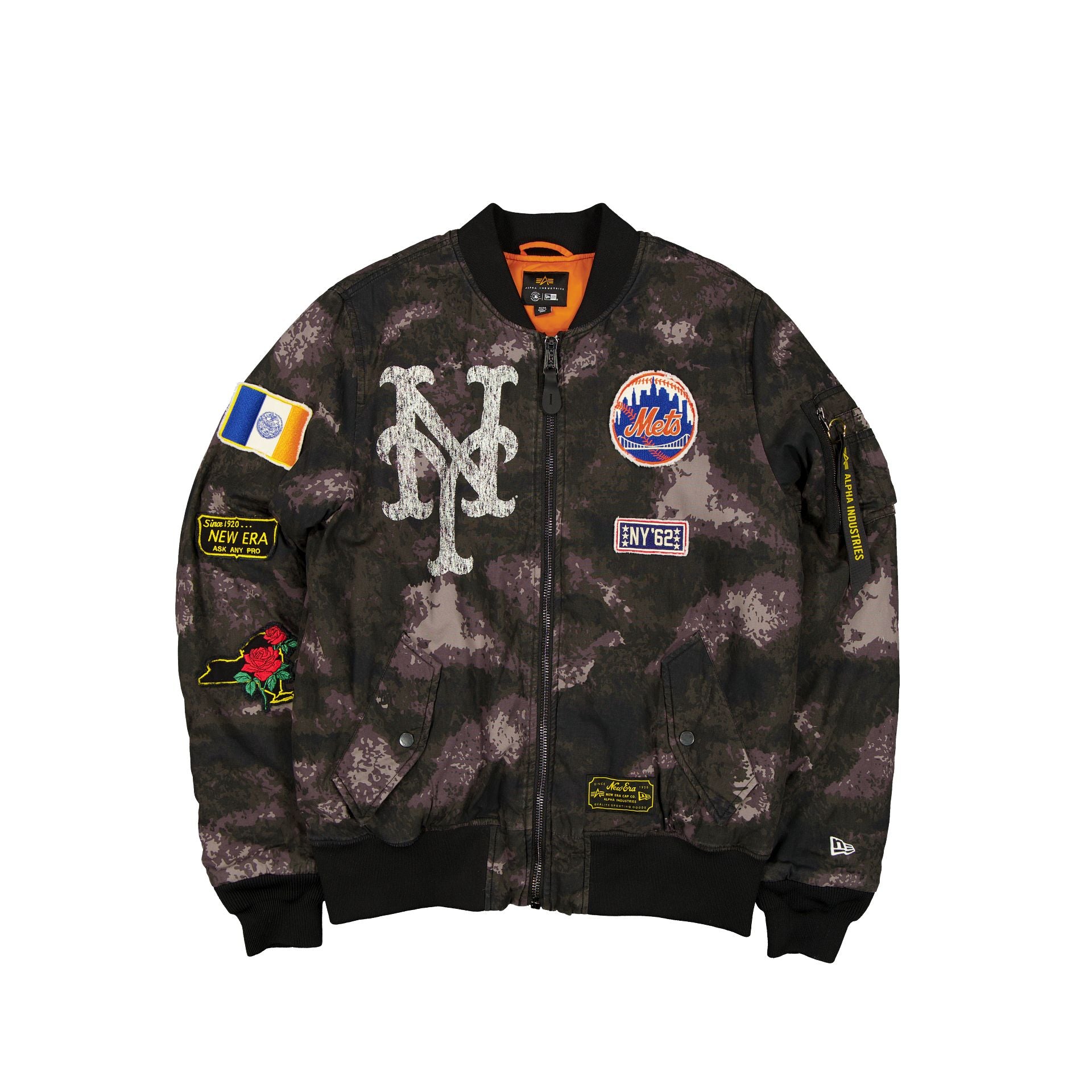 Alpha Industries X New York Mets Black Camo Ma-1 Bomber Jacket