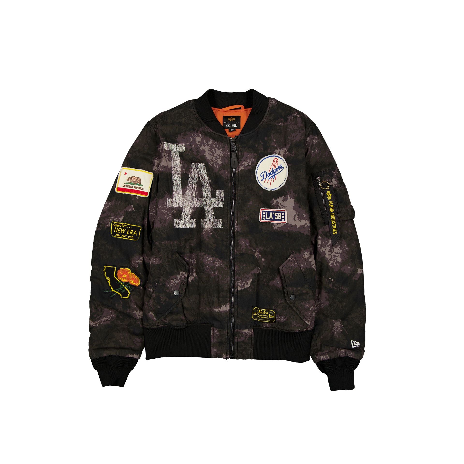 Alpha Industries X Los Angeles Dodgers Black Camo Ma-1 Bomber Jacket