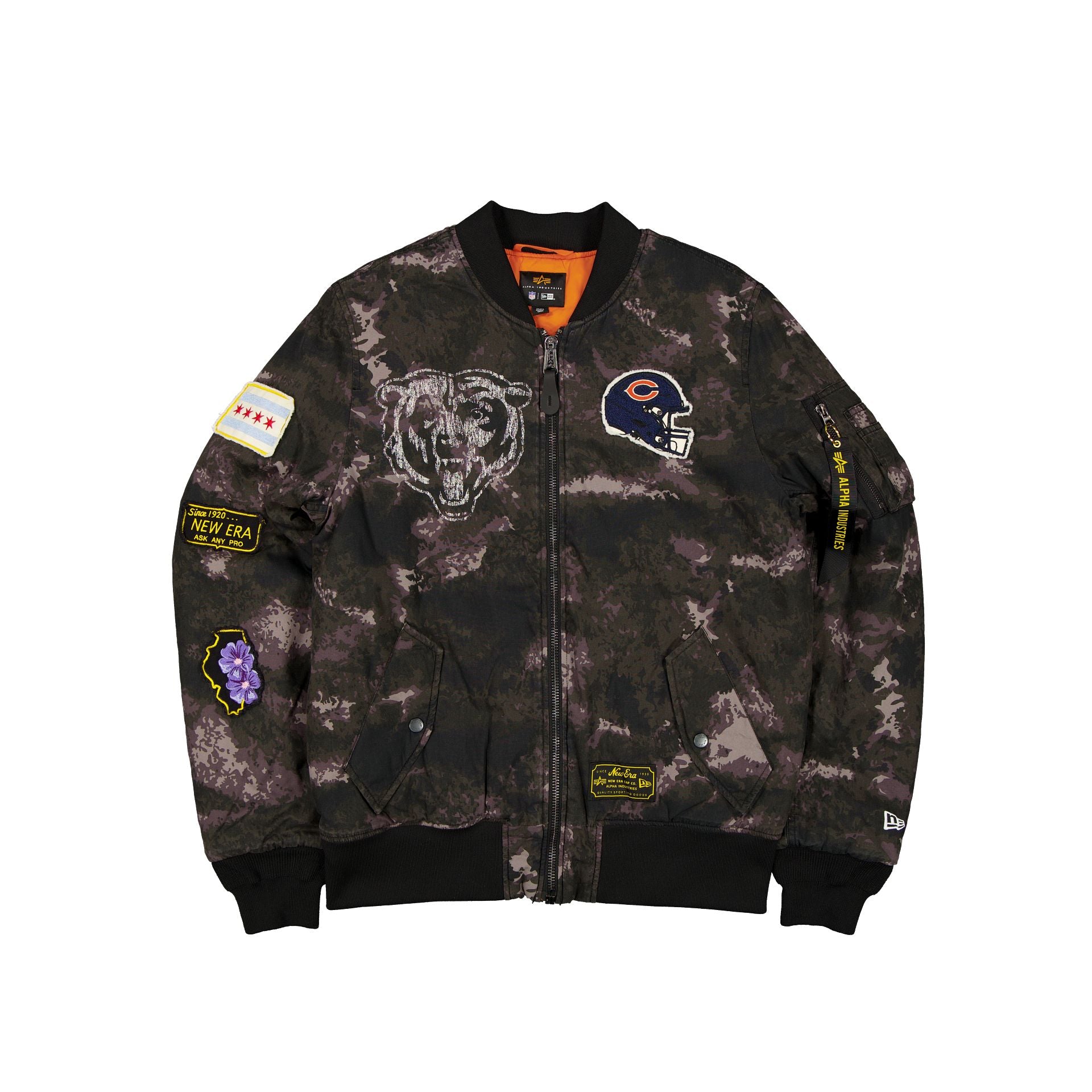 Alpha Industries X Chicago Bears Black Camo Ma-1 Bomber Jacket