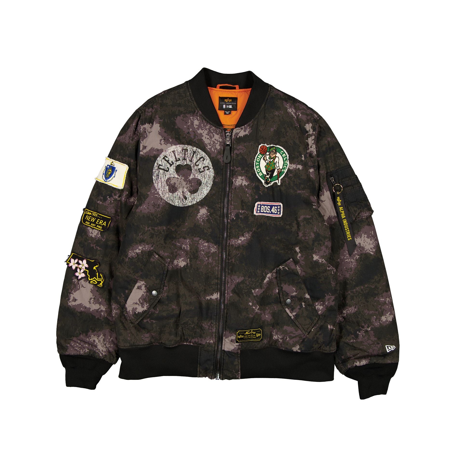 Alpha Industries X Boston Celtics Black Camo Ma-1 Bomber Jacket