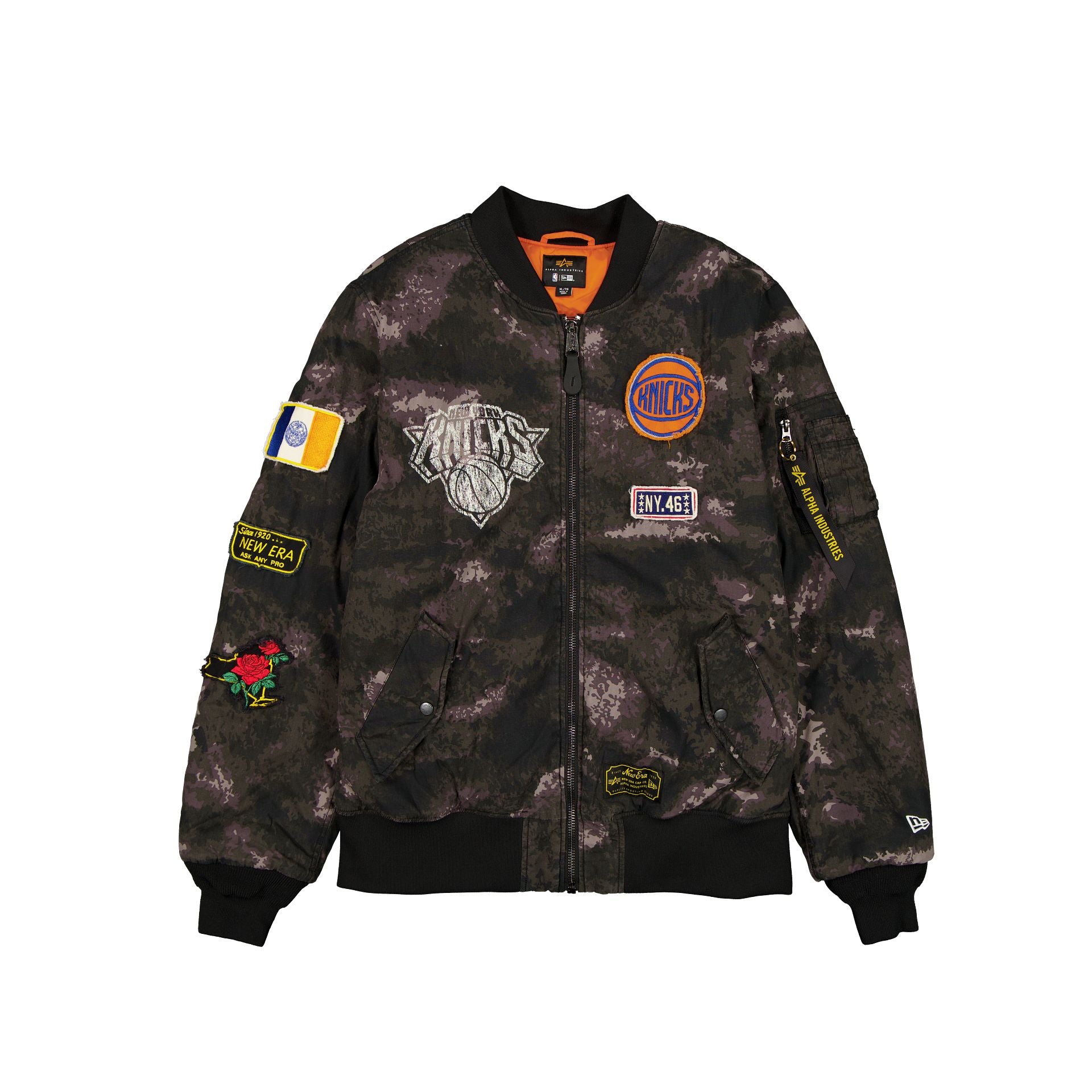 Alpha Industries X New York Knicks Black Camo Ma-1 Bomber Jacket