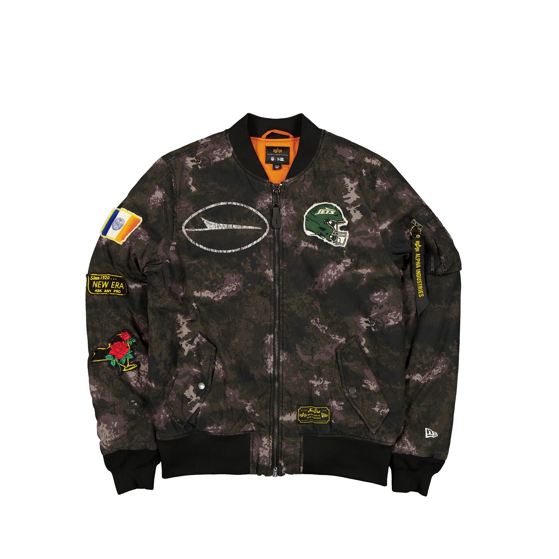 Alpha Industries X New York Jets Black Camo Ma-1 Bomber Jacket