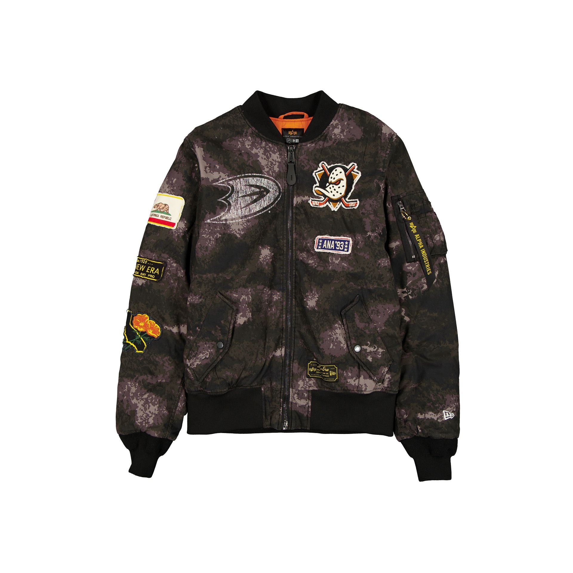 Alpha Industries X Anaheim Ducks Black Camo Ma-1 Bomber Jacket