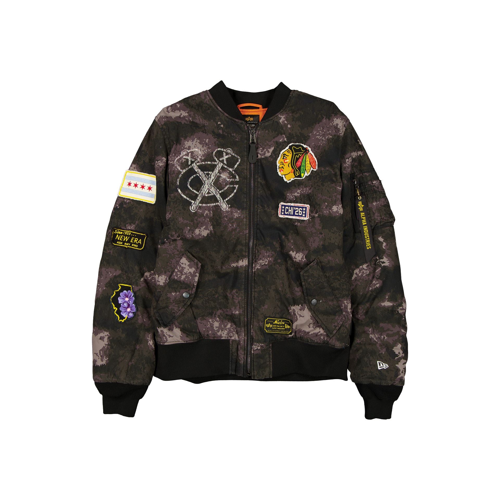 Alpha Industries X Chicago Blackhawks Black Camo Ma-1 Bomber Jacket