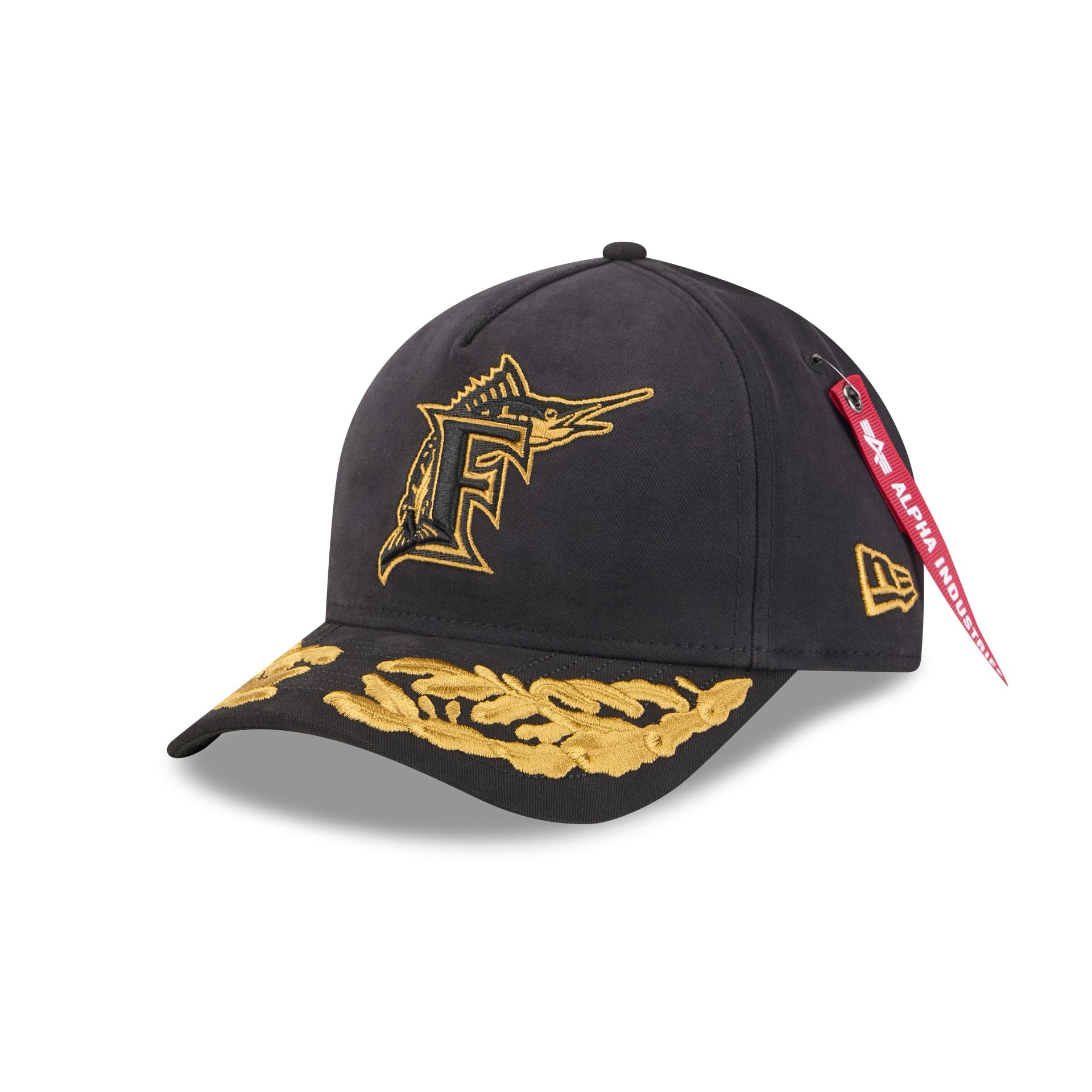 Alpha Industries X Miami Marlins Black 9Forty M-Crown A-Frame Snapback Hat
