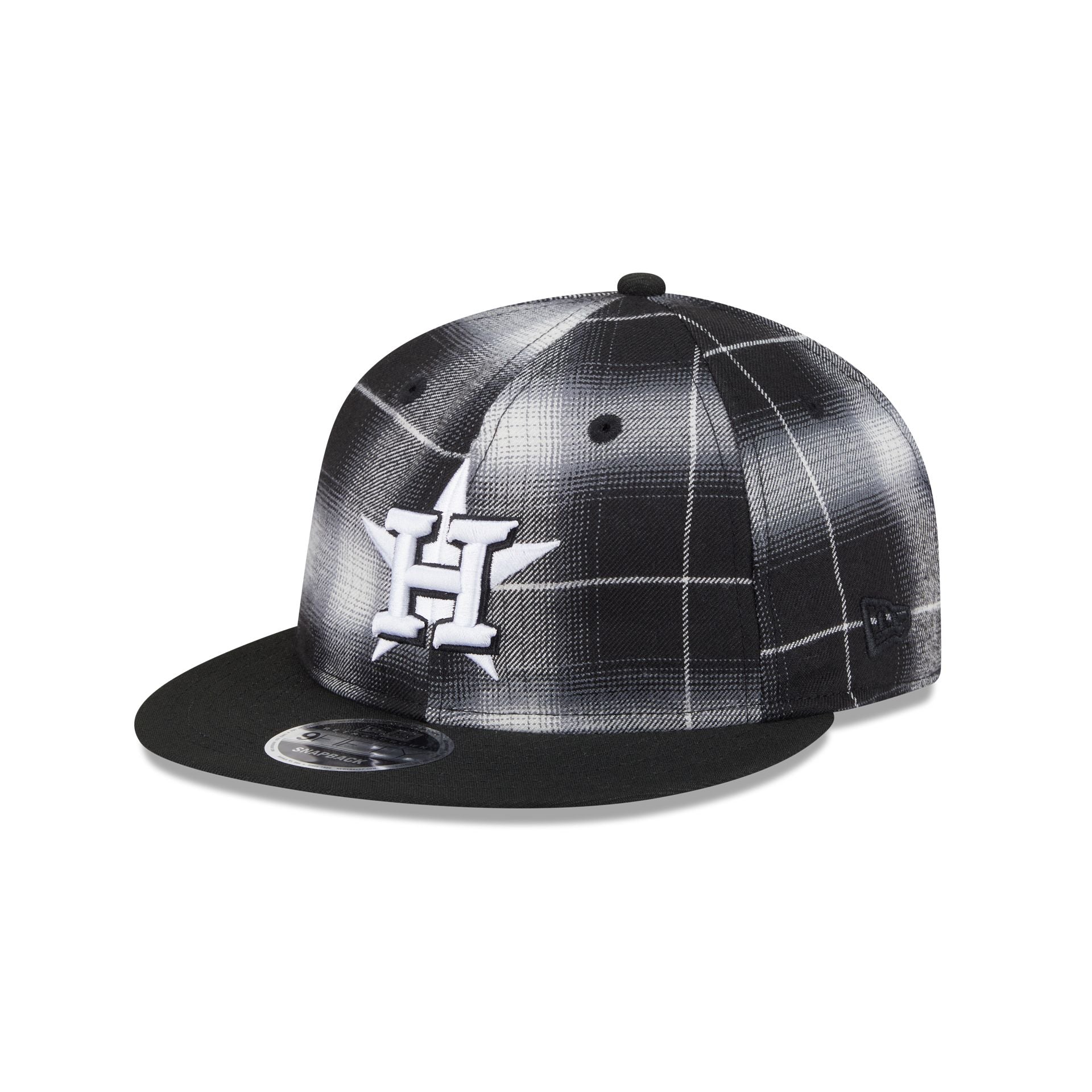 Houston Astros Black And White Plaid Retro Crown 9Fifty Snapback Hat