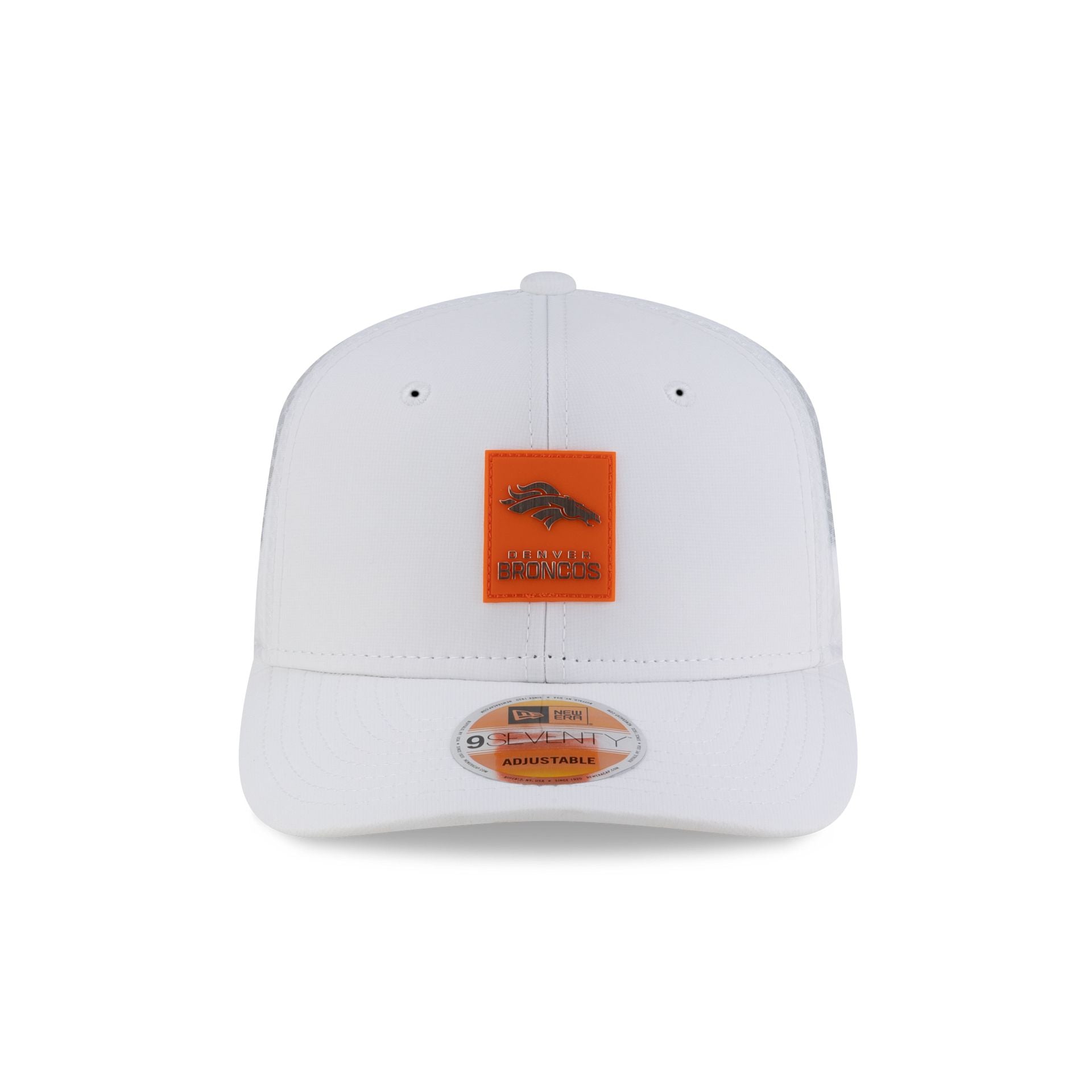 Alternative view of Denver Broncos 2025 Sideline Hot Weather White 9Seventy Trucker Hat