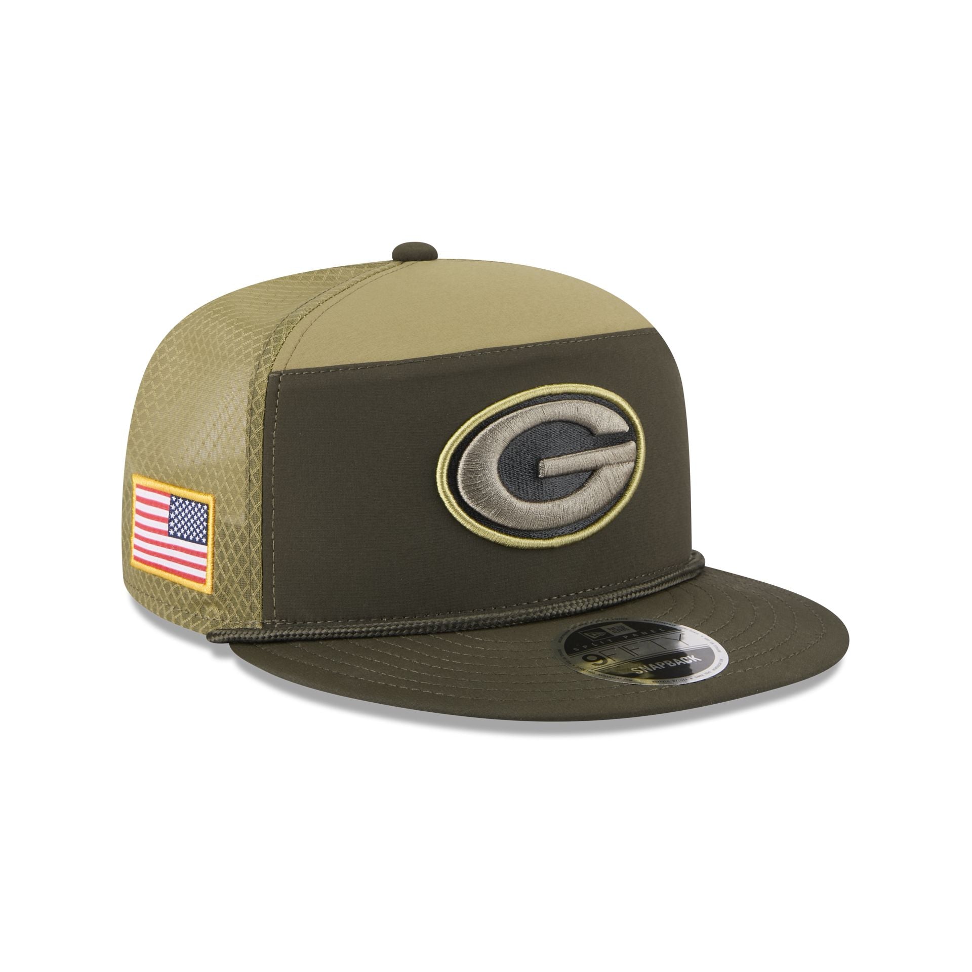 Green Bay Packers 2025 Salute To Service Split Panel 9Fifty Trucker Hat