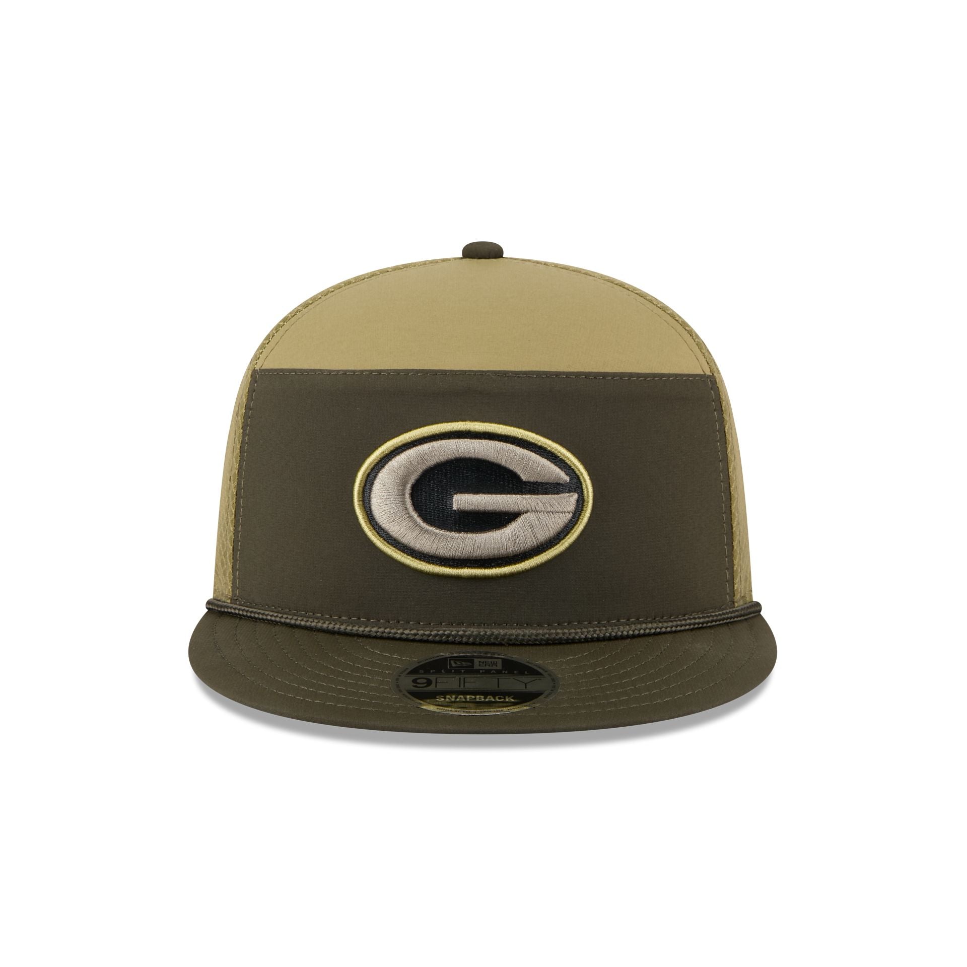 Alternative view of Green Bay Packers 2025 Salute To Service Split Panel 9Fifty Trucker Hat