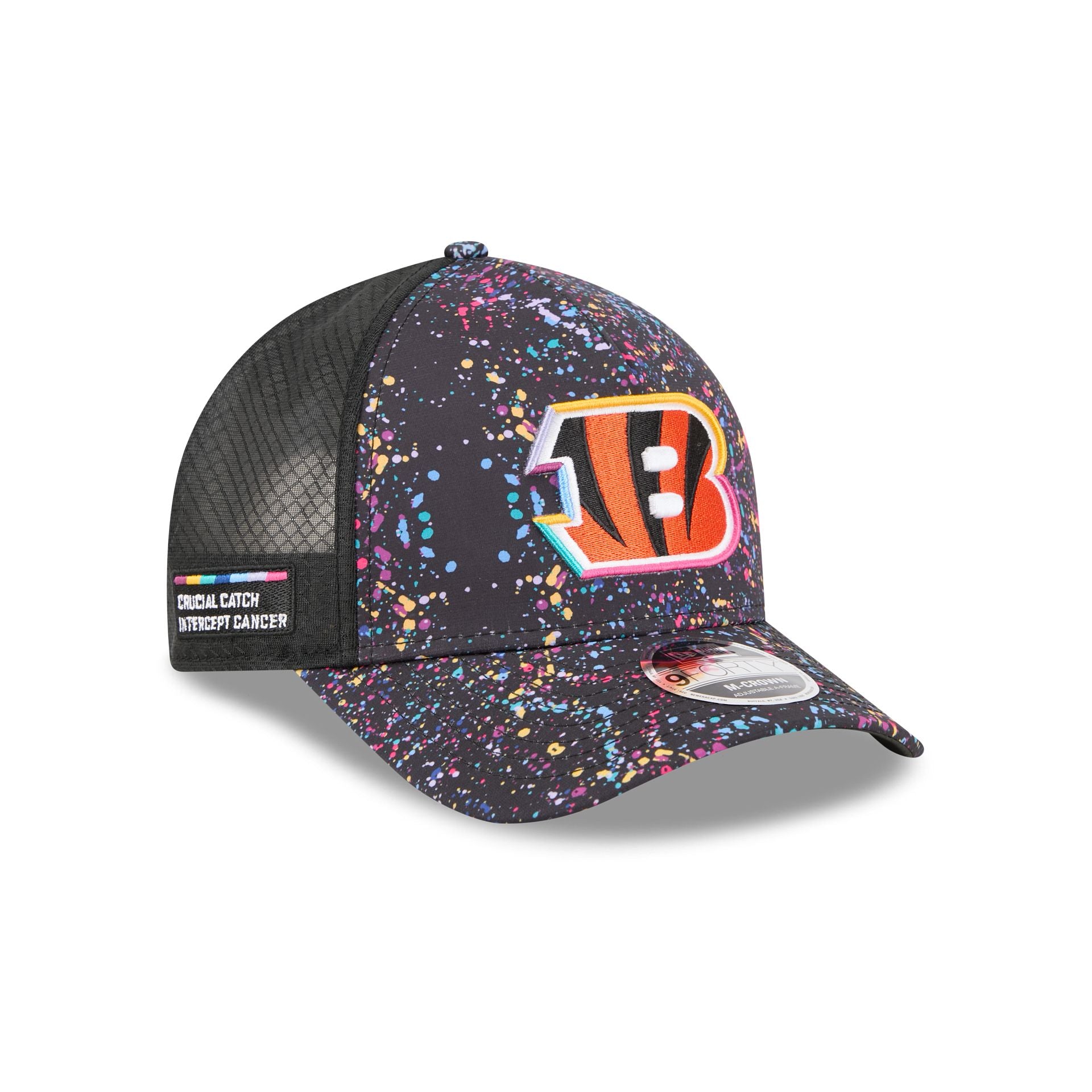 Cincinnati Bengals 2025 Crucial Catch 9Forty M-Crown A-Frame Trucker Hat