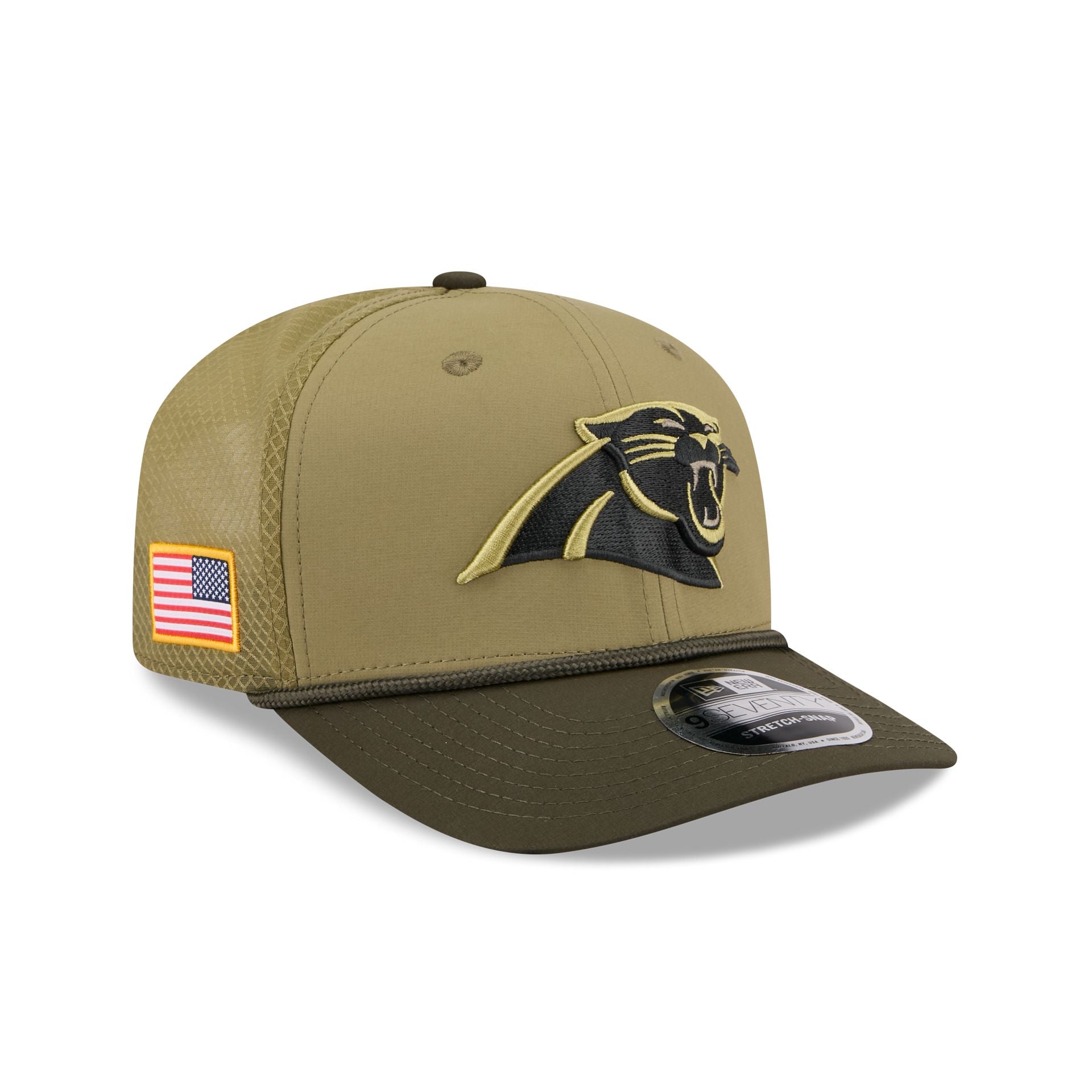 Carolina Panthers 2025 Salute To Service 9Seventy Trucker Hat