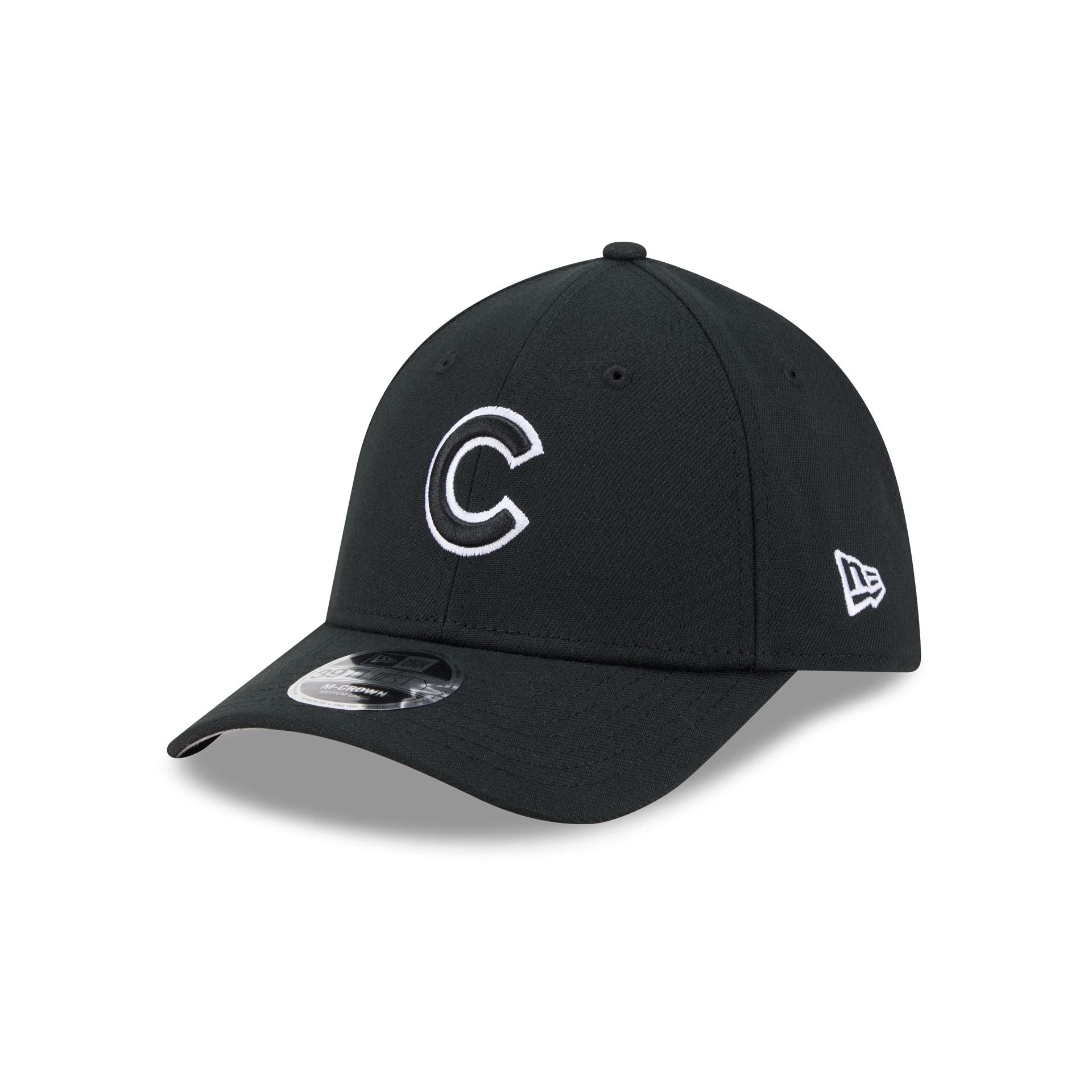 Chicago Cubs Black And White 39Thirty M-Crown Stretch Fit Hat