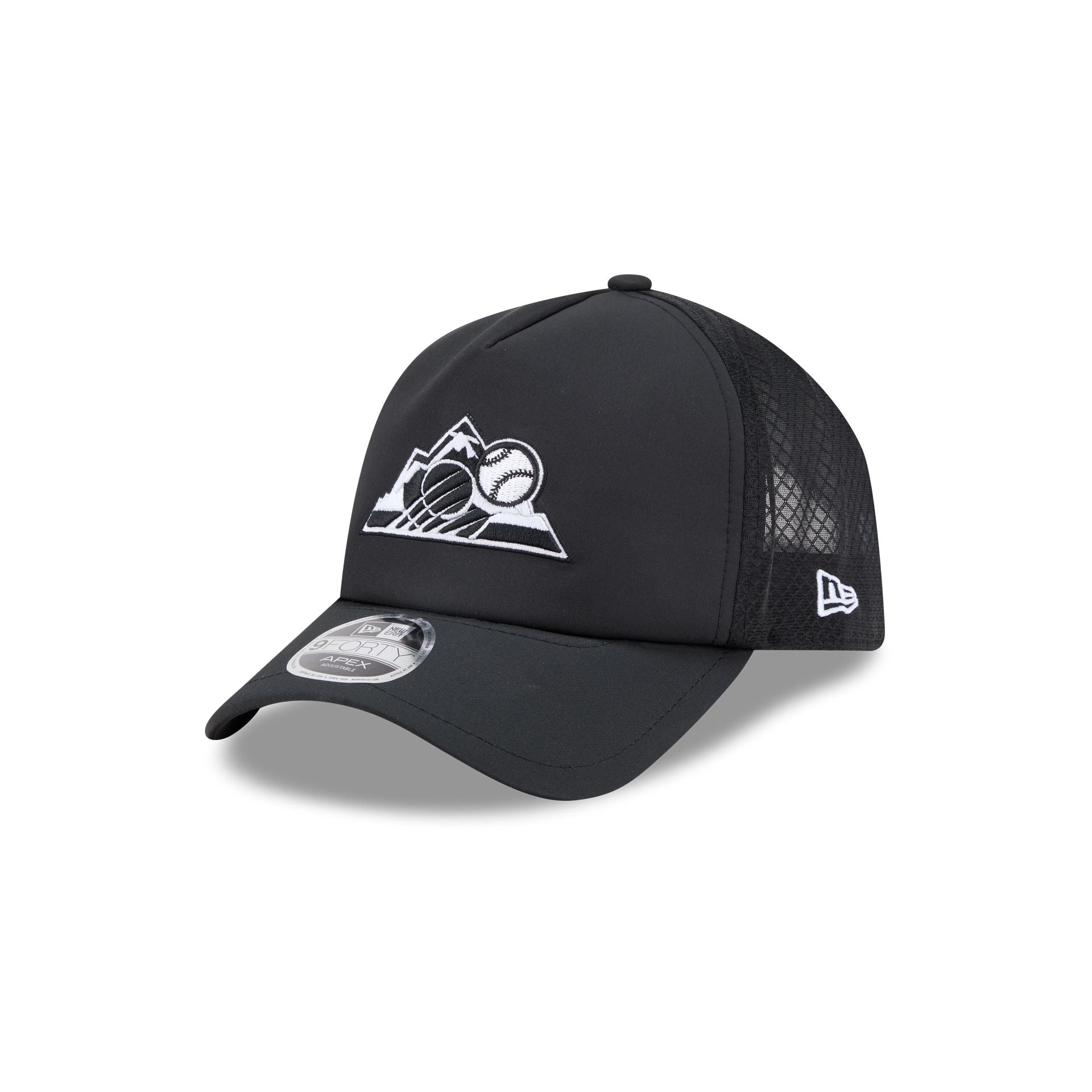 Colorado Rockies 2026 Batting Practice Alt Black 9Forty Apex Trucker Hat