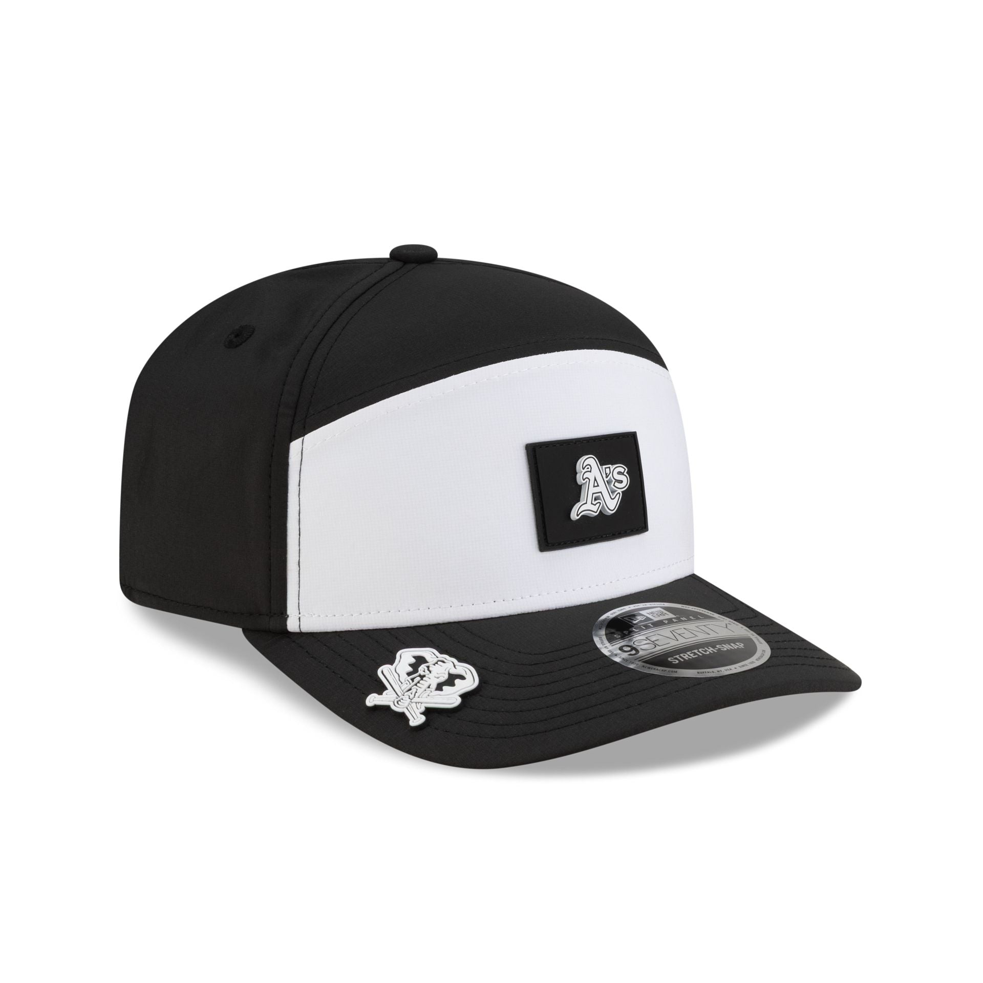 Athletics 2026 Clubhouse Black & White Split Panel 9Seventy Stretch-Snap Hat