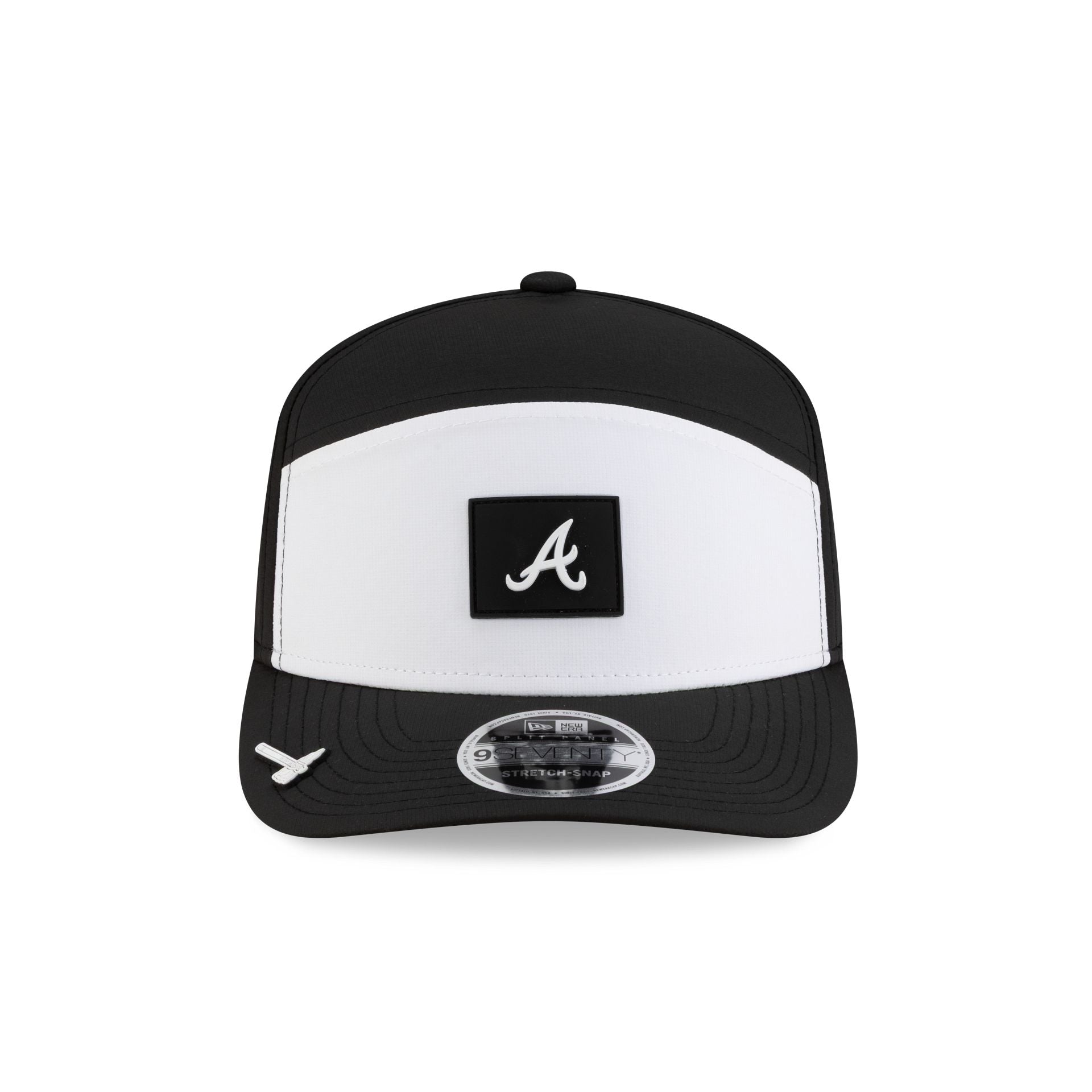 Alternative view of Atlanta Braves 2026 Clubhouse Black & White Split Panel 9Seventy Stretch-Snap Hat