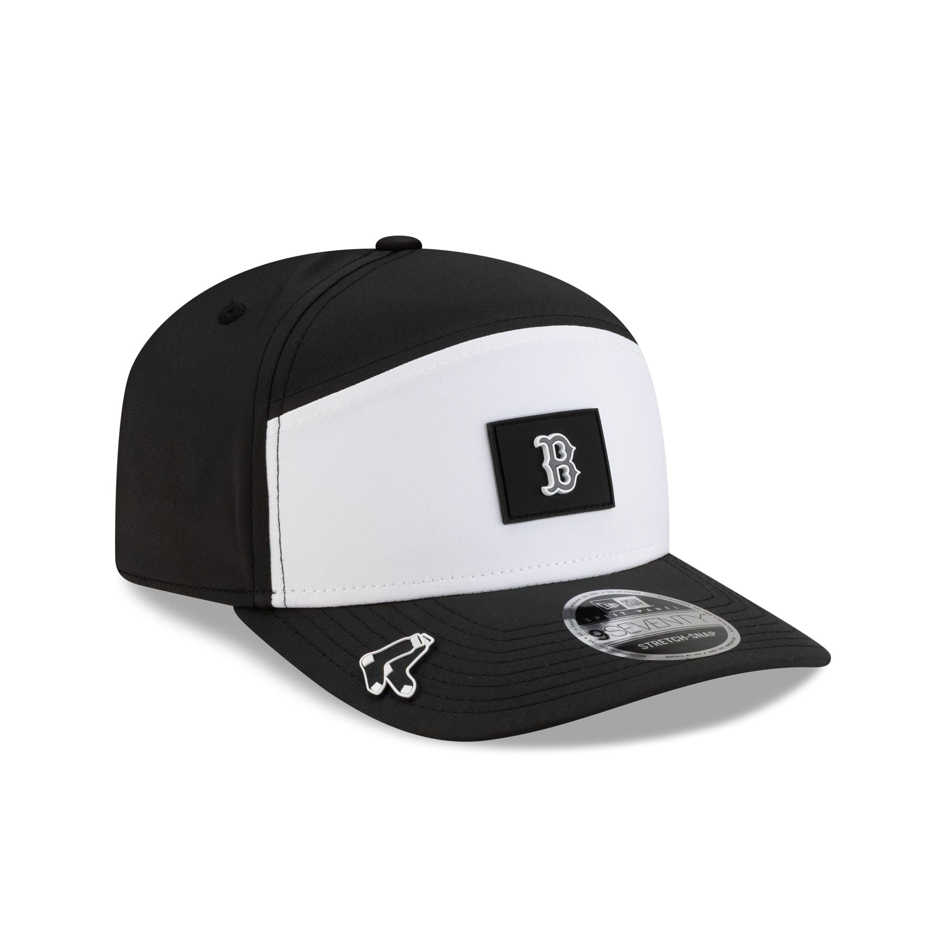 Boston Red Sox 2026 Clubhouse Black & White Split Panel 9Seventy Stretch-Snap Hat