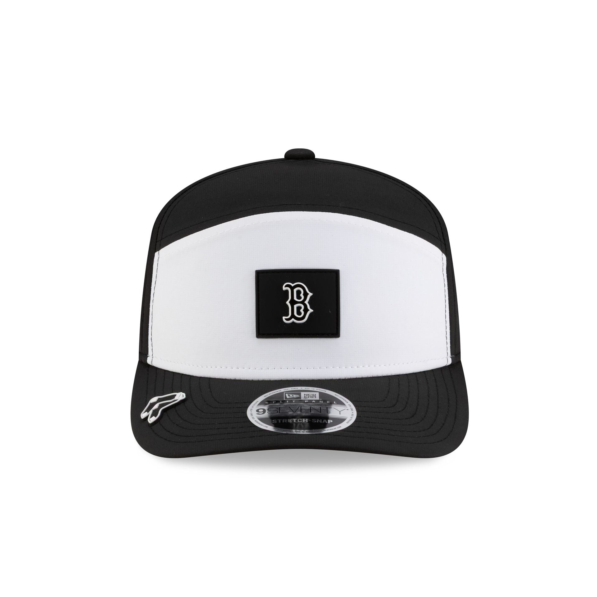 Alternative view of Boston Red Sox 2026 Clubhouse Black & White Split Panel 9Seventy Stretch-Snap Hat