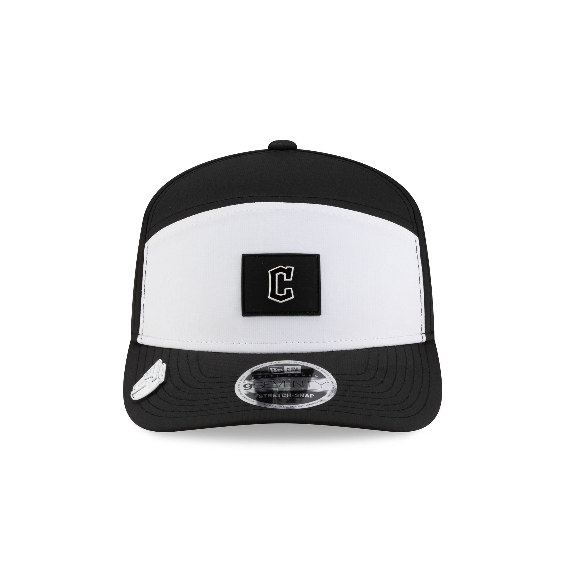 Alternative view of Cleveland Guardians 2026 Clubhouse Black & White Split Panel 9Seventy Stretch-Snap Hat