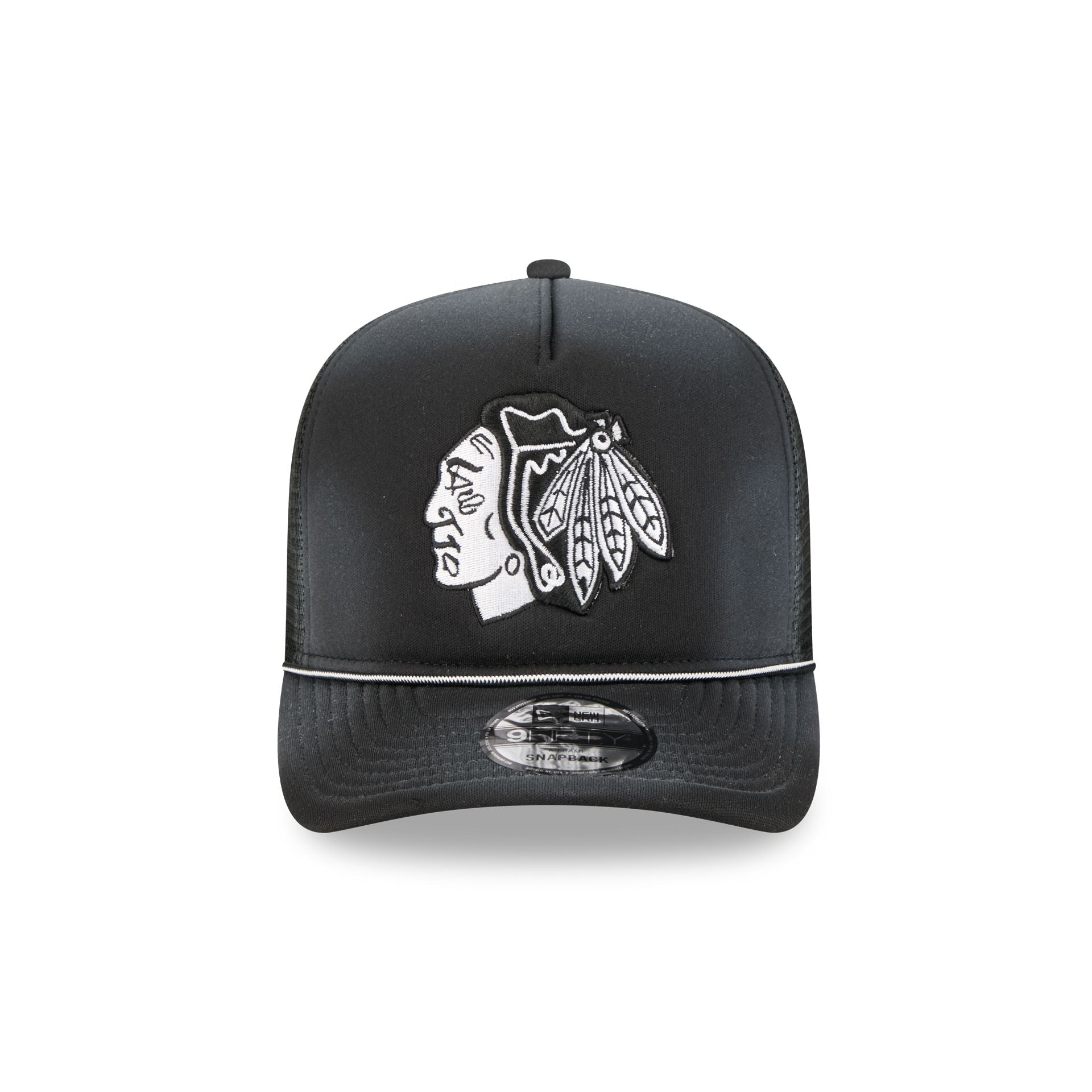 Alternative view of Chicago Blackhawks Washed Black 9Fifty A-Frame Trucker Hat