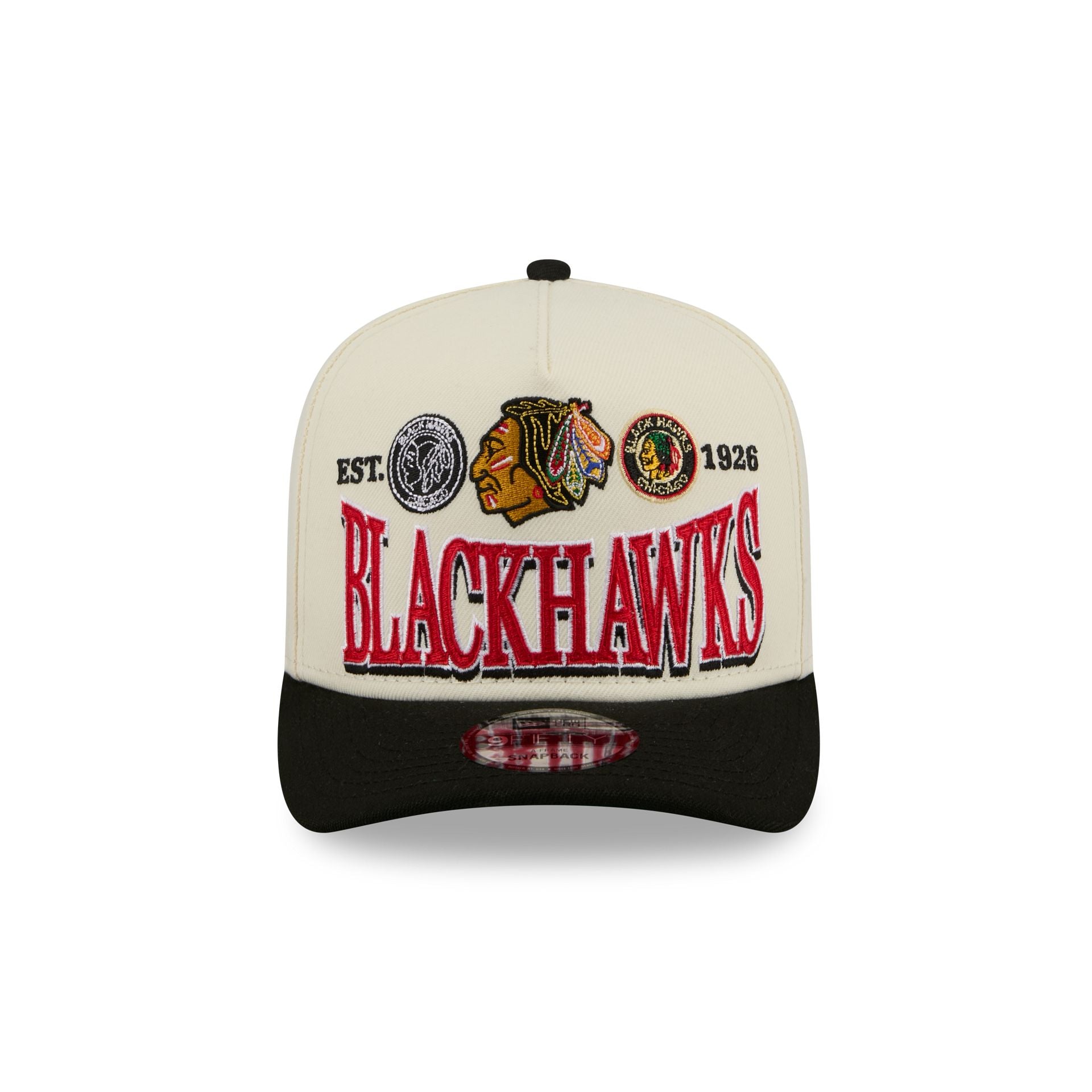 Alternative view of Chicago Blackhawks Three Hit Chrome White 9Fifty A-Frame Snapback Hat