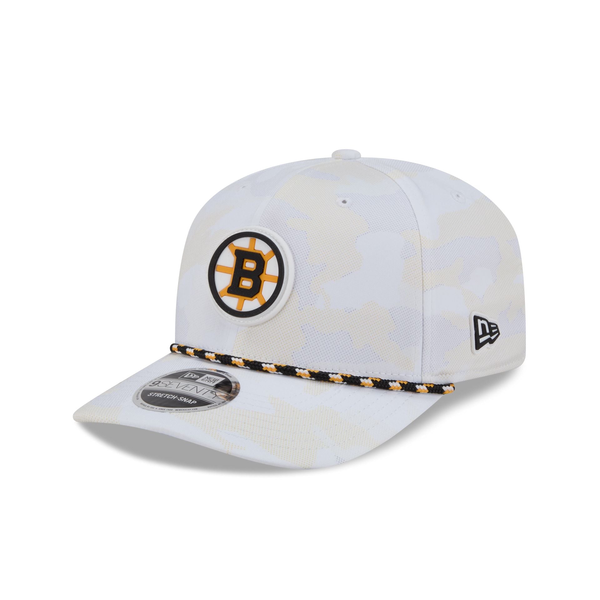 Boston Bruins White Camo Performance Rope 9Seventy Stretch-Snap Hat