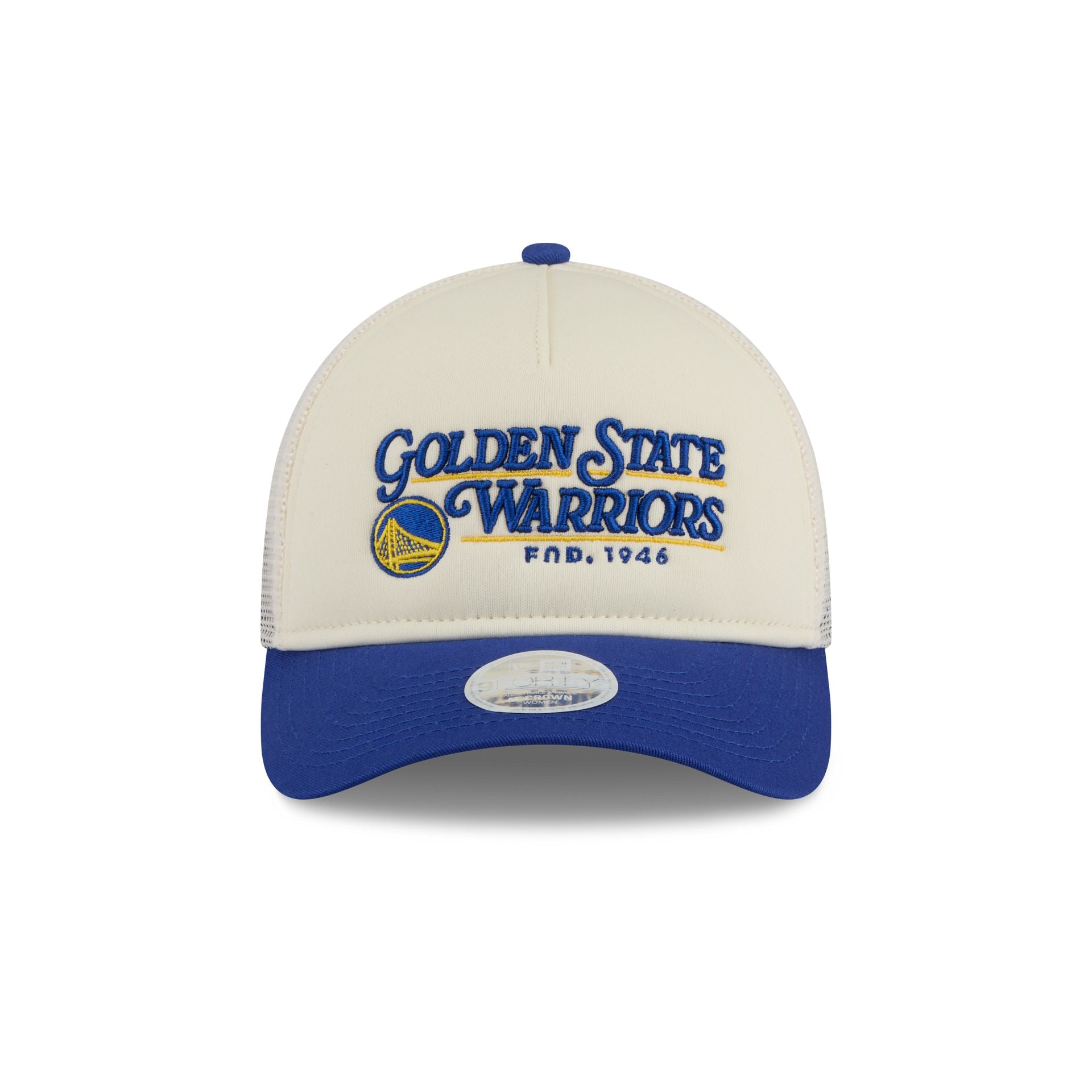 Alternative view of Golden State Warriors Retro Chrome Women's White 9Forty M-Crown A-Frame Trucker Hat