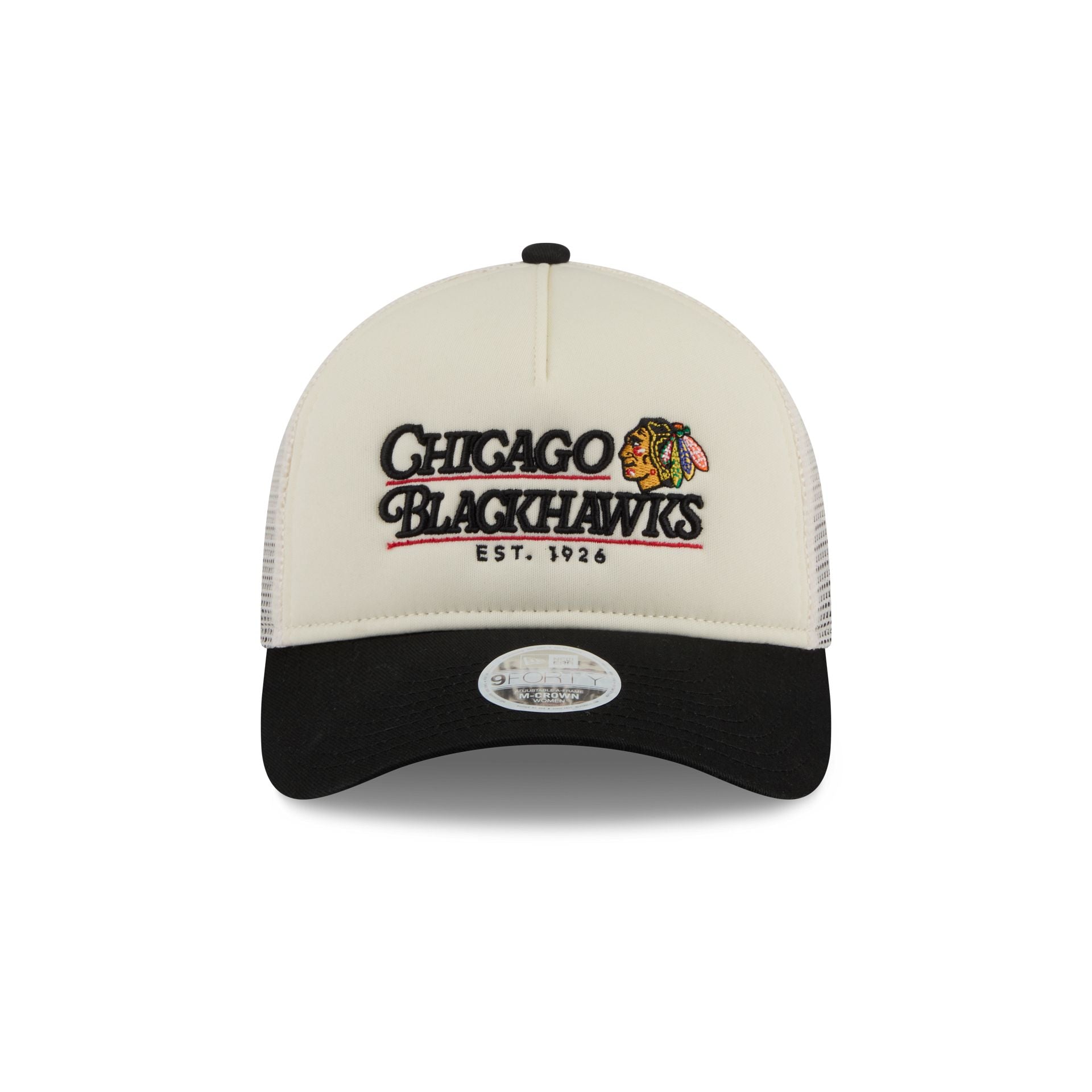 Alternative view of Chicago Blackhawks Retro Chrome Women's White 9Forty M-Crown A-Frame Trucker Hat