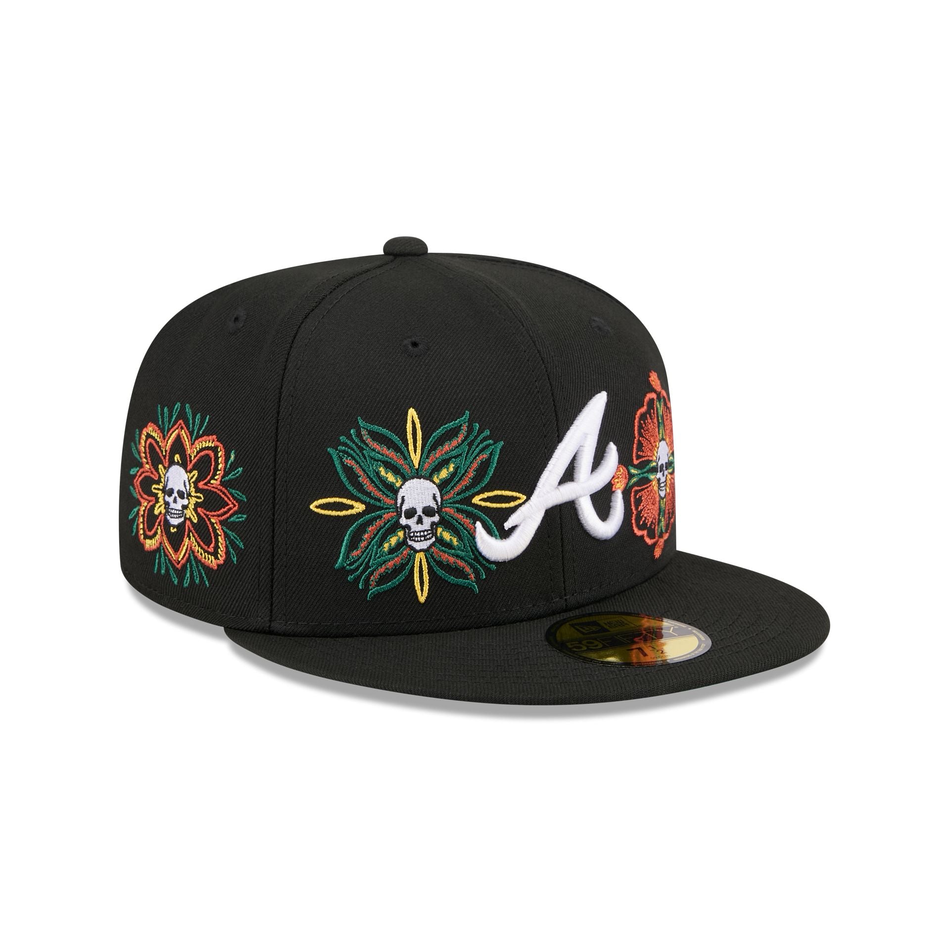 Atlanta Braves Day Of The Dead Skull & Flowers 59Fifty Fitted Hat