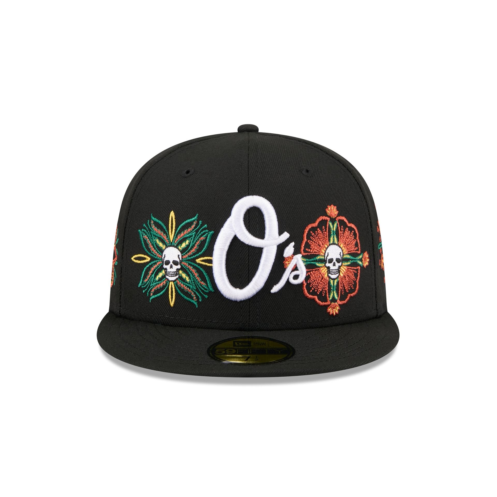 Alternative view of Baltimore Orioles Day Of The Dead Skull & Flowers 59Fifty Fitted Hat