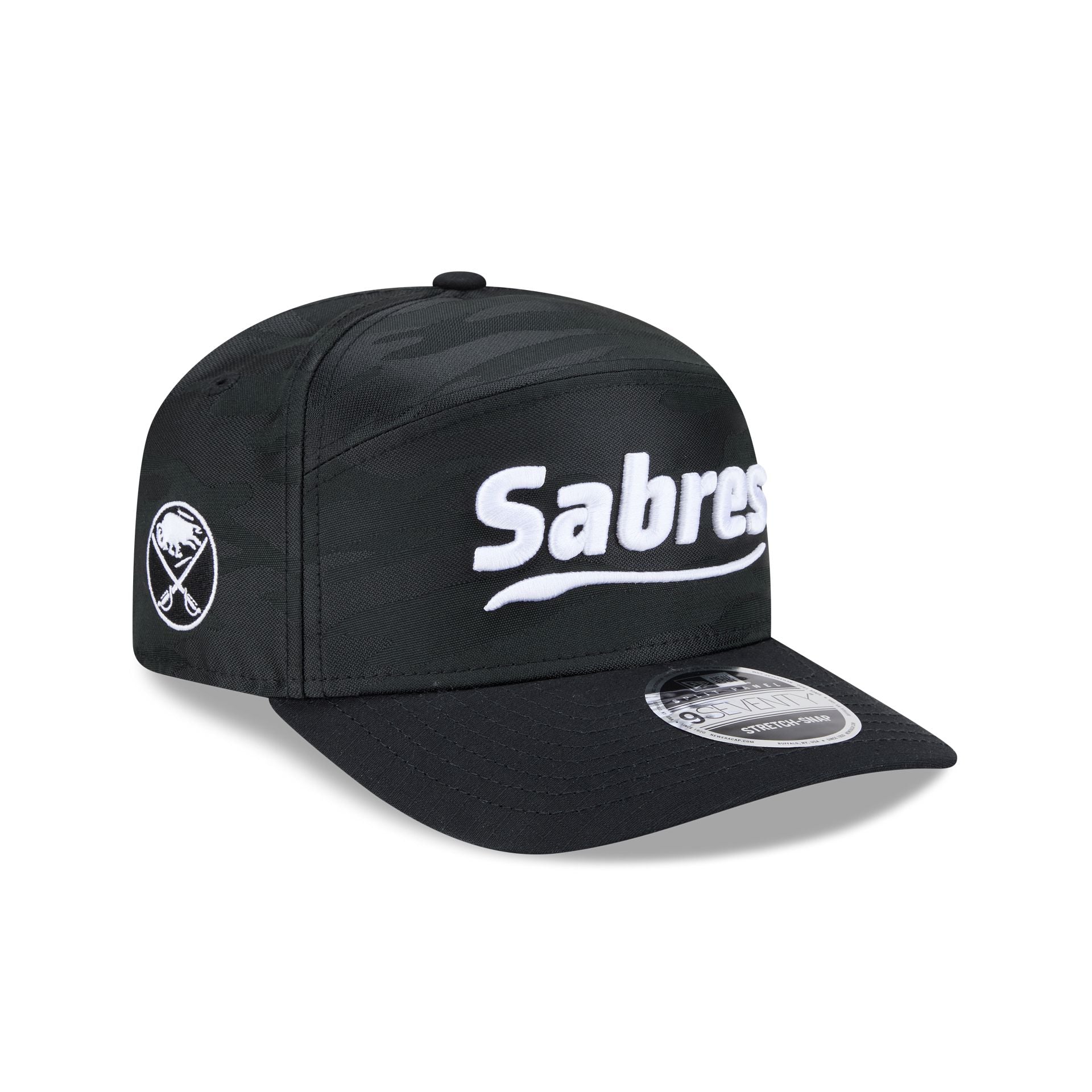 Buffalo Sabres Black Camo Split Panel 9Seventy Stretch-Snap Hat