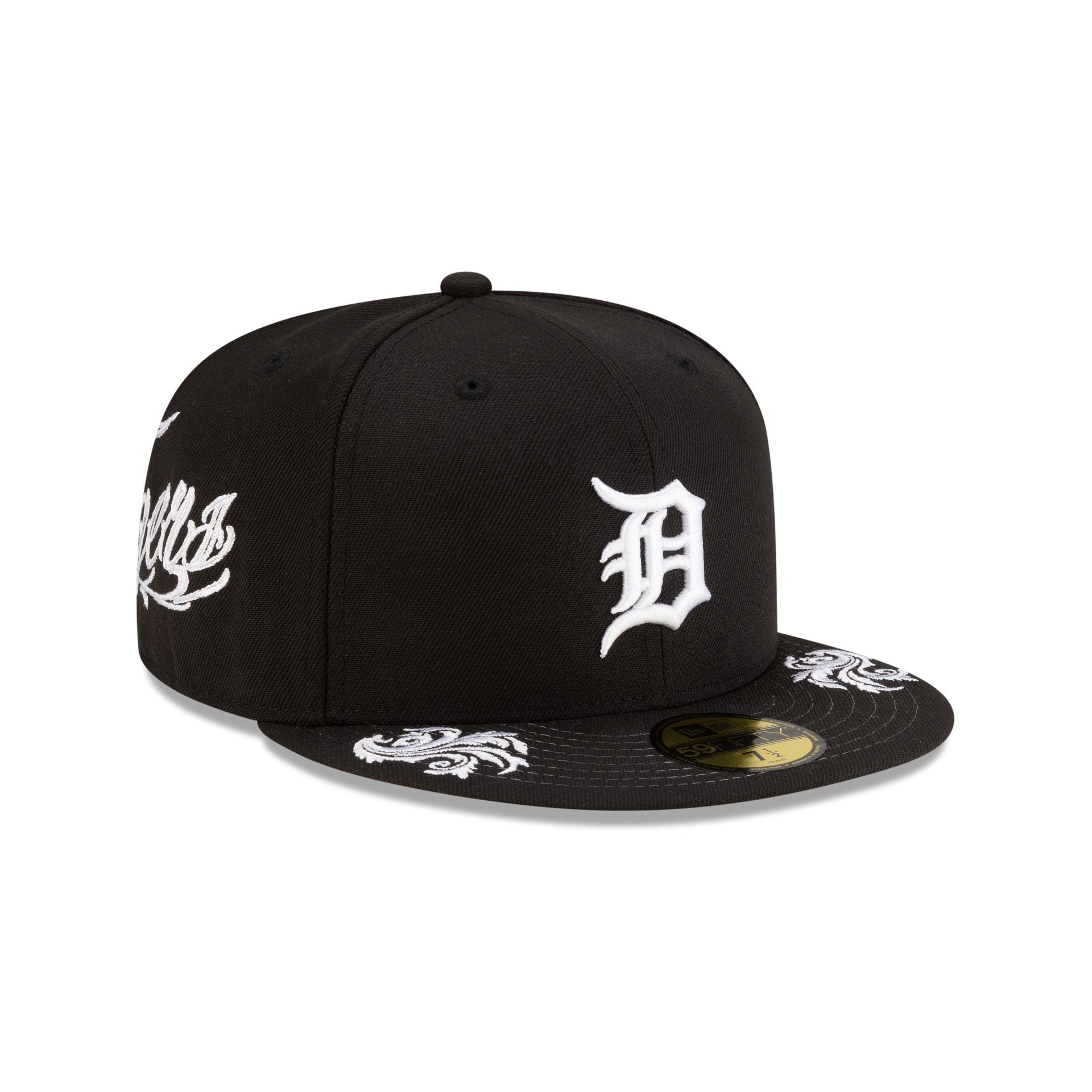 Detroit Tigers Script Black And White 59Fifty Fitted Hat