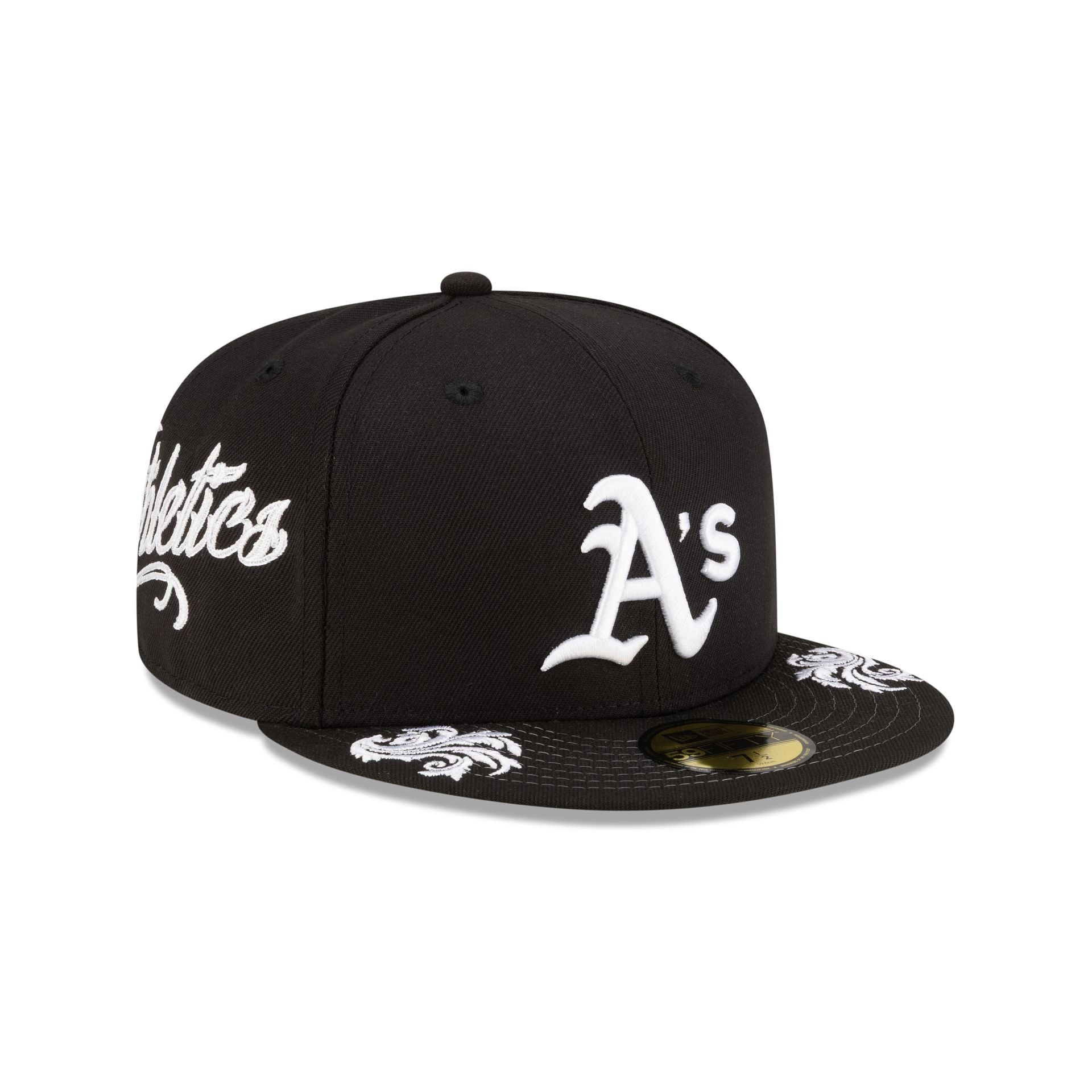 Athletics Script Black And White 59Fifty Fitted Hat
