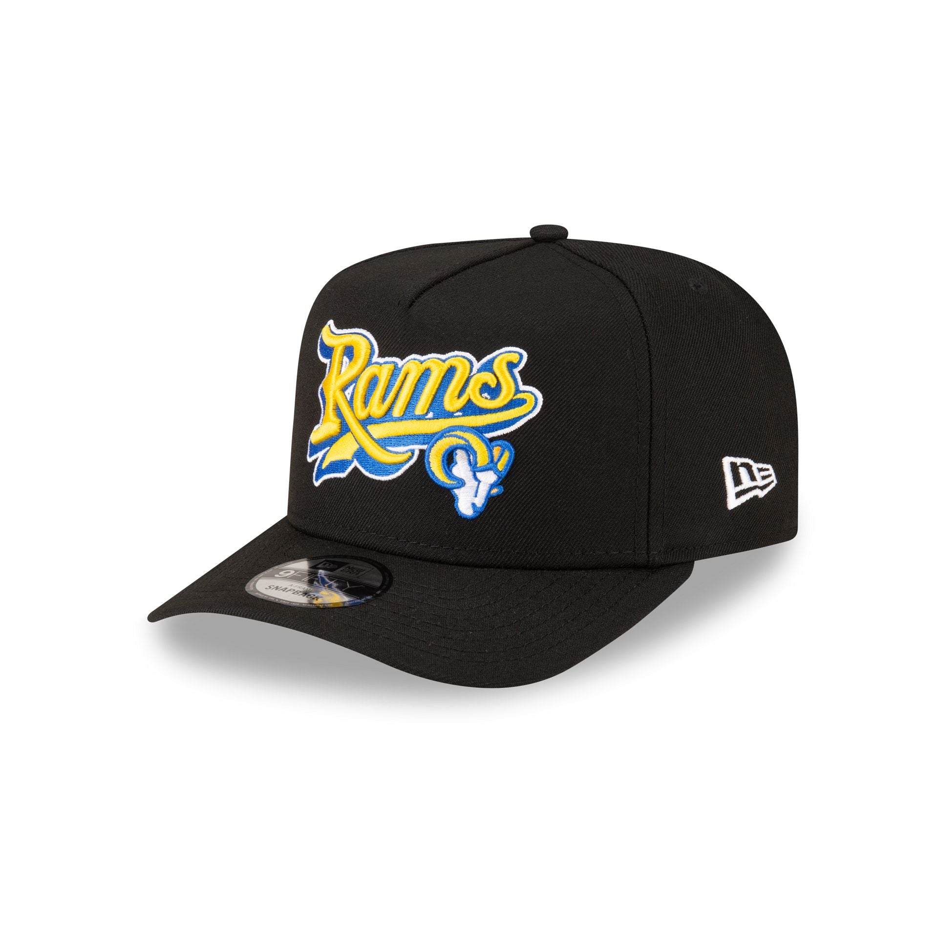 Born X Raised X Los Angeles Rams Script Black 9Fifty A-Frame Snapback Hat