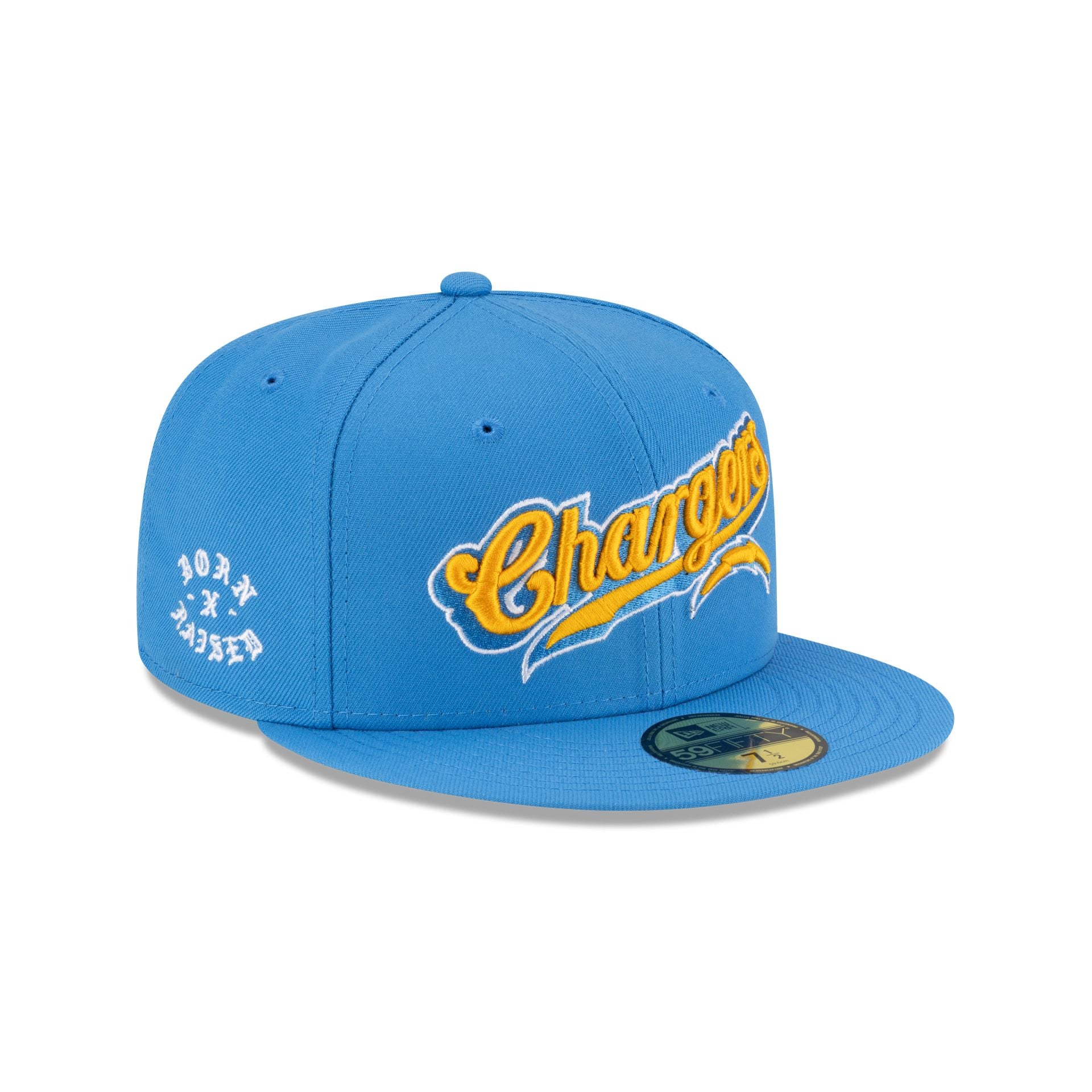 Born X Raised X Los Angeles Chargers Script 59Fifty Fitted Hat