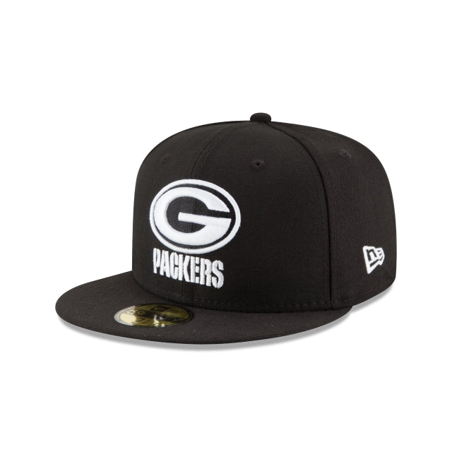 Green Bay Packers Black & White 59Fifty Fitted Hat